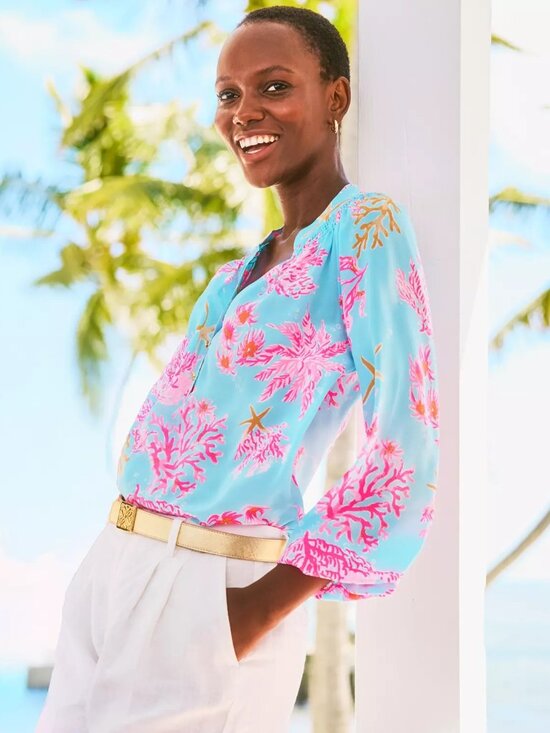 Lilly Pulitzer Tops - NWT Lilly Pulitzer Elsa Silk Top in Multi Royal Coral--XL
